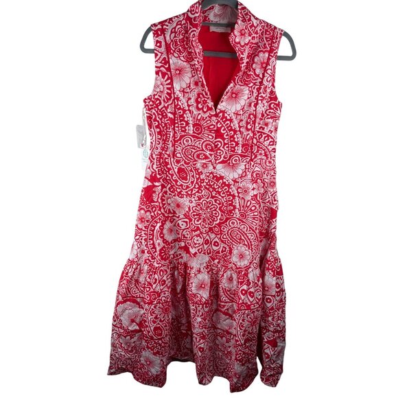 Tuckernuck Hyacinth House Sleeveless Red White Floral Hillsborough Midi Dress S